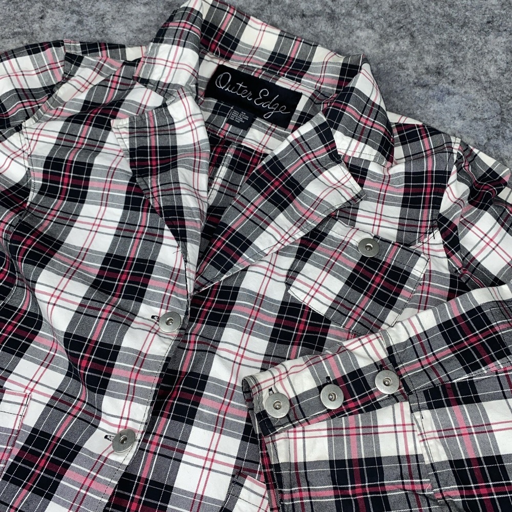 2 Outer Edge Women's Shirt Plus Size 3X Plaid Red Black White Button Up Pockets - Picture 7 of 10